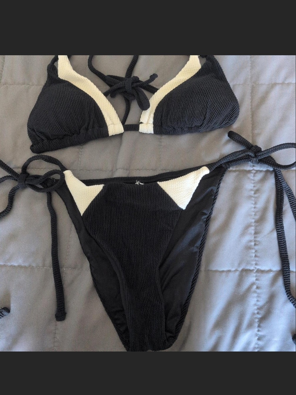 Black and White Triangle Tie Bikini Set